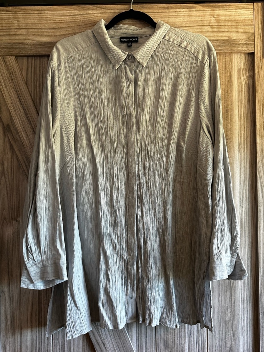 Buy 2 Get 1 Free! Modern Works Lightweight Crinkle Button-Up Tunic Shirt - 2X